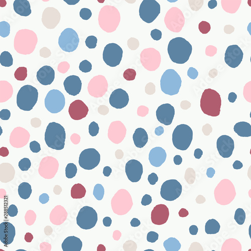 Colorful seamless pattern marker and ink with circles dots texture. Background in minimalist Scandinavian style hand drawn for fabric, Wallpaper, bed linen. Vector illustration