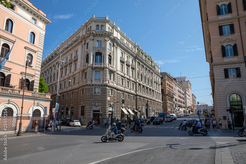 Panoramic view of steet in Rome.