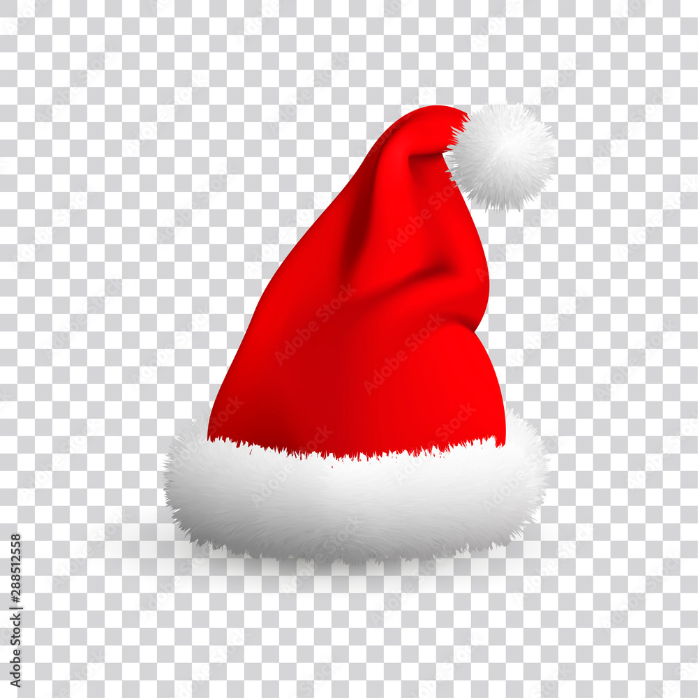 Santa Claus hat isolated on transparent background. Realistic Vector. 3d Illustration. Santa Claus hat isolated on transparent background. Realistic Vector. 3d Illustration.