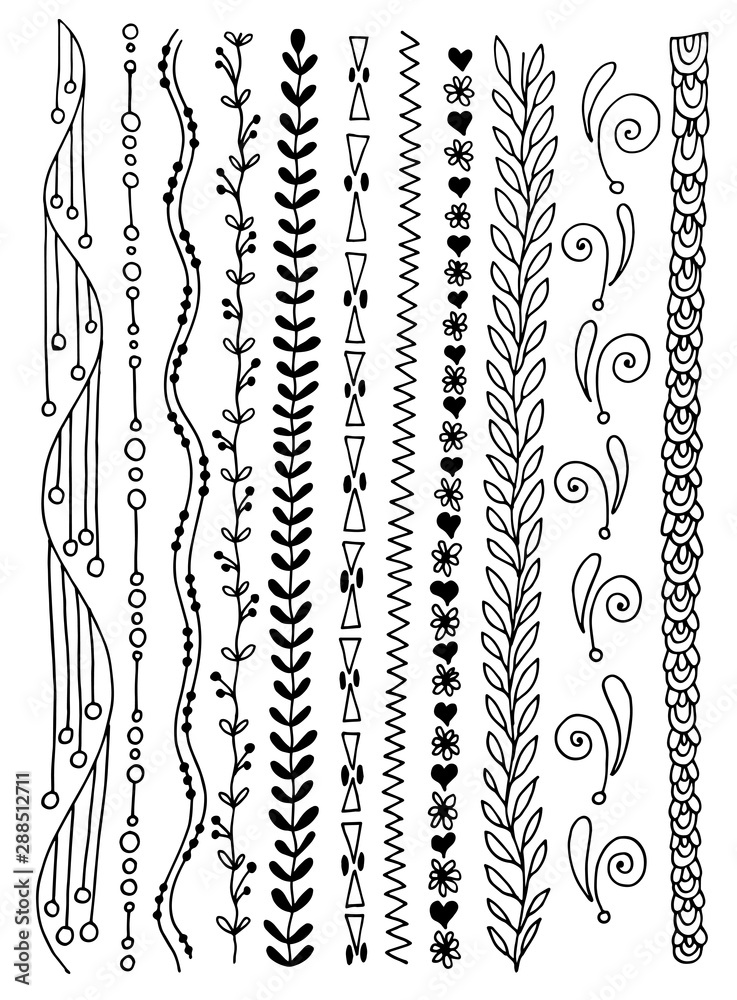 hand drawing sketch simple doodle borders, edge lines Stock Vector Adobe Stock