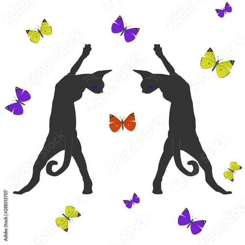 Seamless pattern with Canadian sphinxes and butterflies on a white background