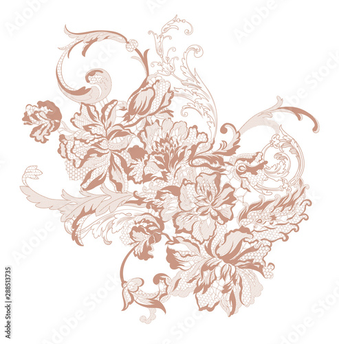 romantic lace flowers decoration element