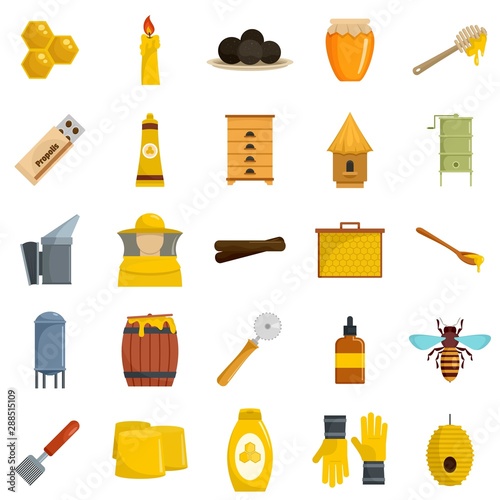 Propolis honey royal jelly icons set. Flat illustration of 25 propolis honey royal jelly vector icons for web