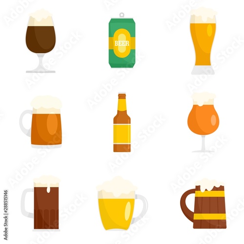 Beer bottles glass craft wine mug icons set. Flat illustration of 9 beer bottles glass craft wine mug vector icons for web