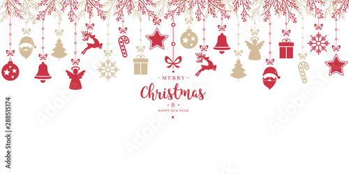 Christmas greeting ornaments elements hanging isolated white background card