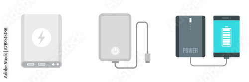 Power bank icon set. Flat set of power bank vector icons for web design