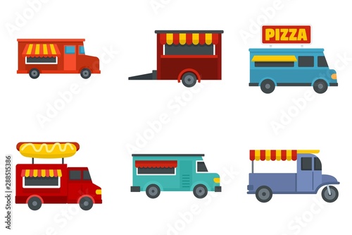 Food truck icon set. Flat set of food truck vector icons for web design