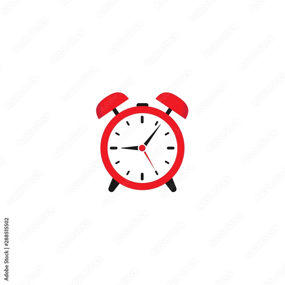 red and white alarm clock. Flat icon isolated on white background. red and white alarm clock. Flat icon isolated on white background.