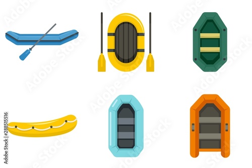 Inflatable boat icon set. Flat set of inflatable boat vector icons for web design
