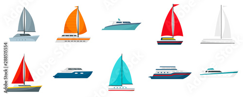 Yacht icon set. Flat set of yacht vector icons for web design