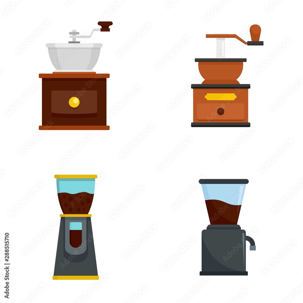 Coffee grinder icon set. Flat set of coffee grinder vector icons for web design Coffee grinder icon set. Flat set of coffee grinder vector icons for web design