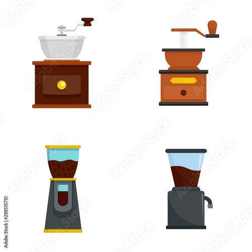 Coffee grinder icon set. Flat set of coffee grinder vector icons for web design