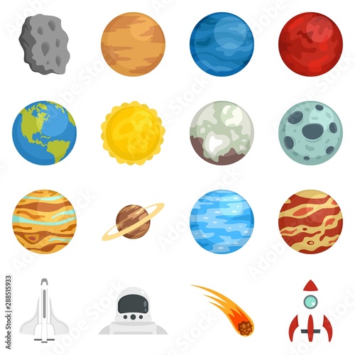 Planets icon set. Flat set of planets vector icons for web design