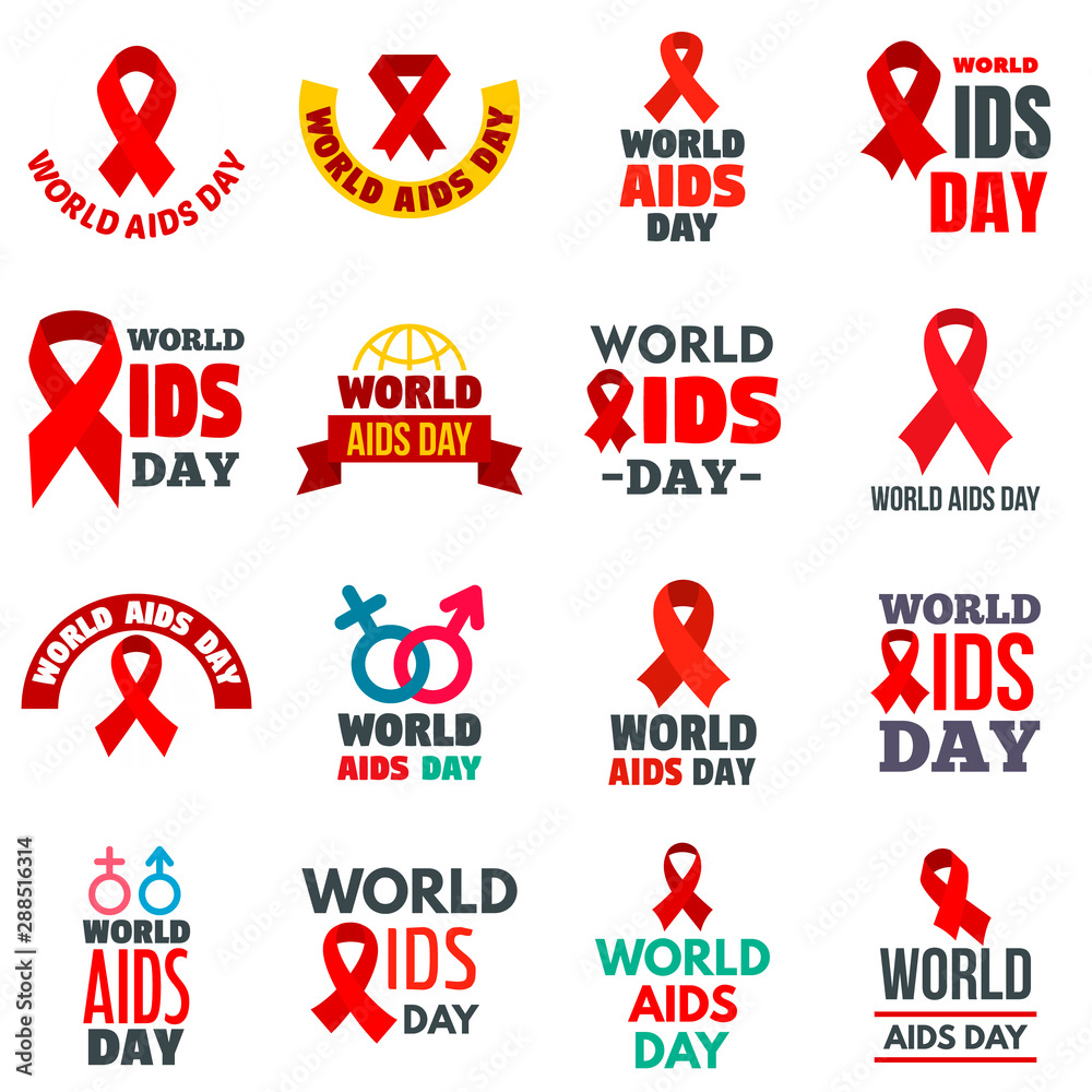 World AIDS day logo set. Flat set of world AIDS day vector logo for web design
