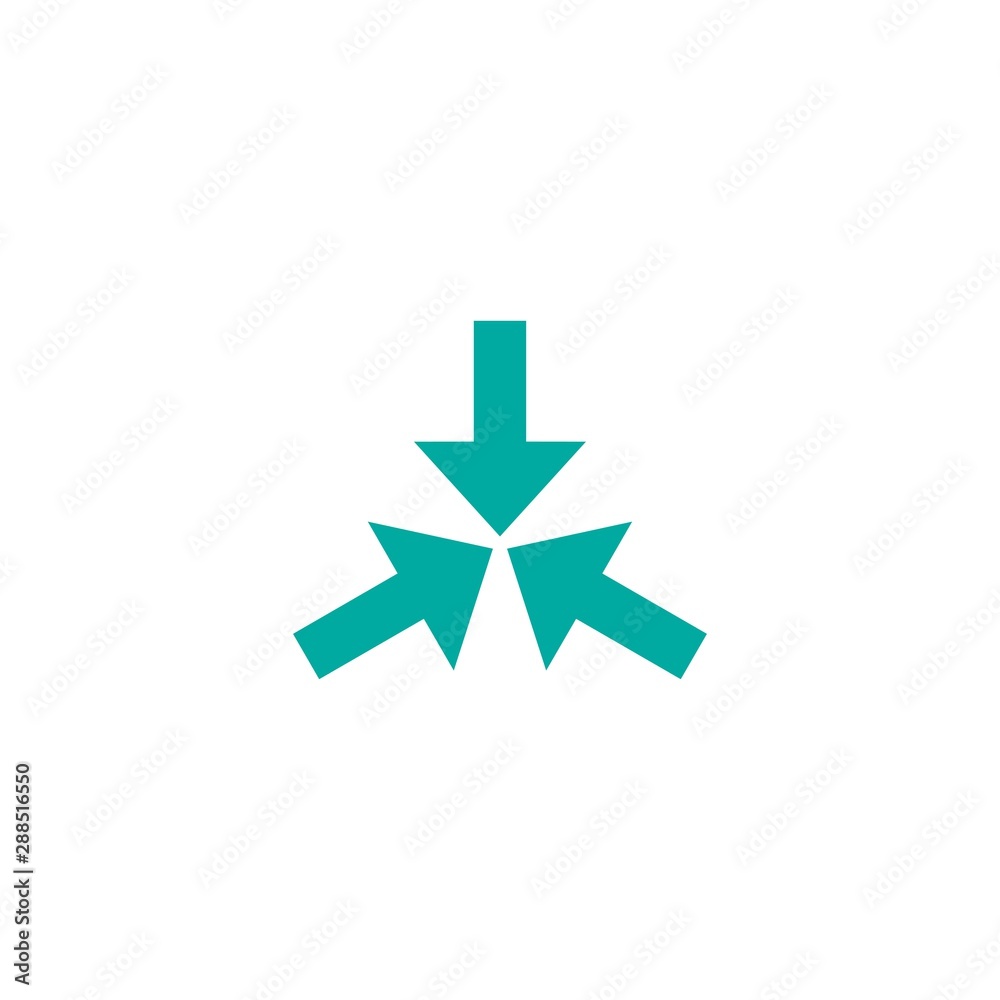 Three blue squared arrows point to the center. Triple Collide Arrows icon. Three blue squared arrows point to the center. Triple Collide Arrows icon.