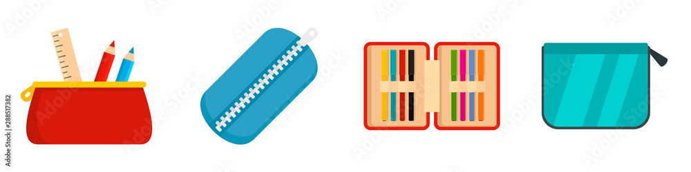 Pencil case icon set. Flat set of pencil case vector icons for web design Pencil case icon set. Flat set of pencil case vector icons for web design