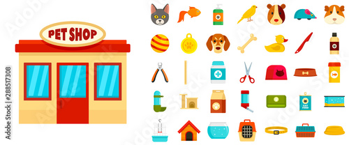 Pet store icon set. Flat set of pet store vector icons for web design