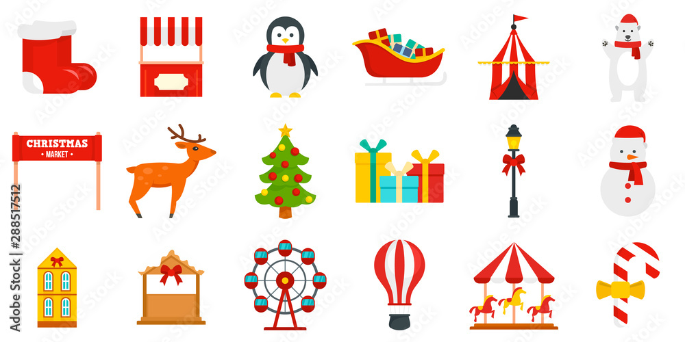 Christmas fair icon set. Flat set of Christmas fair vector icons for web design Christmas fair icon set. Flat set of Christmas fair vector icons for web design