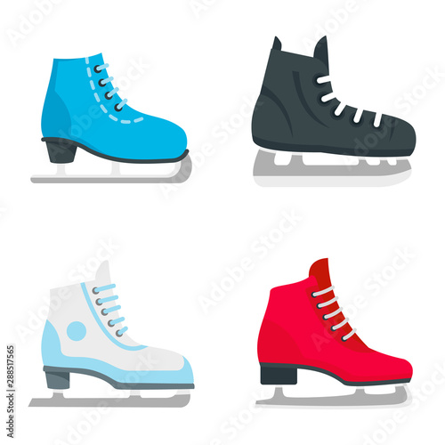 Ice skates icon set. Flat set of ice skates vector icons for web design