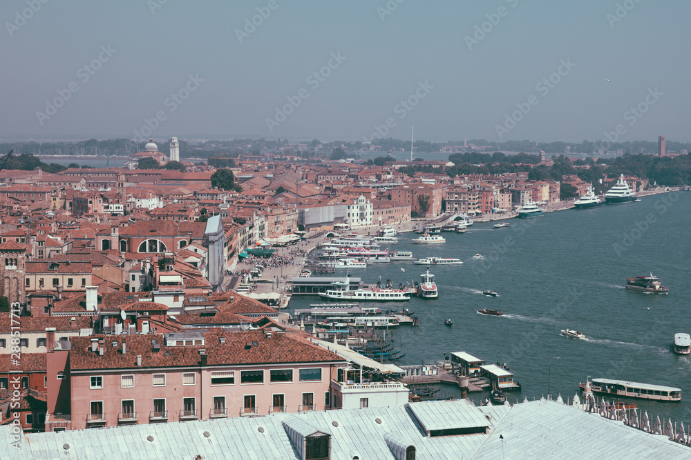 Panoramic view of Venice city with historic buildings and coast
