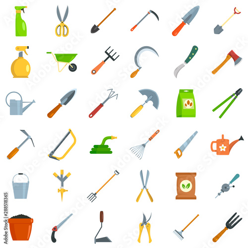 Gardening tools icon set. Flat set of gardening tools vector icons for web design