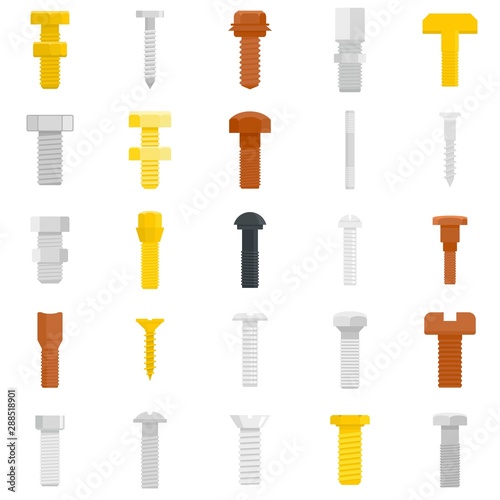 Screw-bolt icons set. Flat set of screw-bolt vector icons for web design