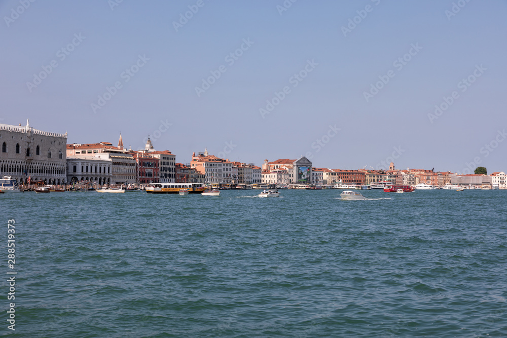 Panoramic view of Venice coast with historical buildings and Laguna Veneta