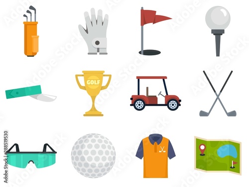 Golf icons set. Flat set of golf vector icons for web design