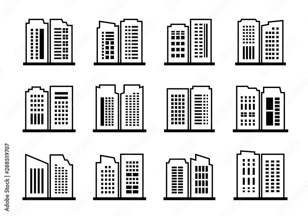 Line building and company icon on white background, Vector bank and office collection Line building and company icon on white background, Vector bank and office collection