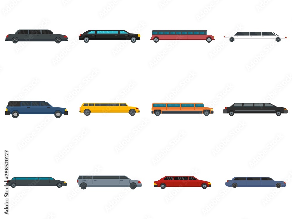 Fototapeta premium Limousine icons set. Flat set of limousine vector icons for web design