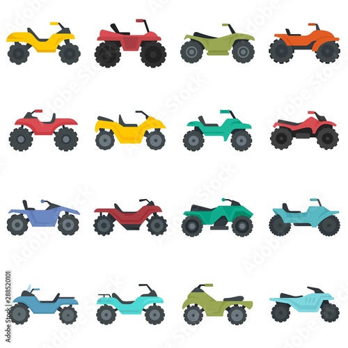 Quad bike icons set. Flat set of quad bike vector icons for web design