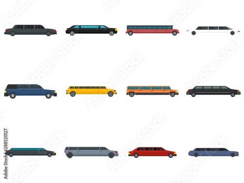Limousine icons set. Flat set of limousine vector icons for web design