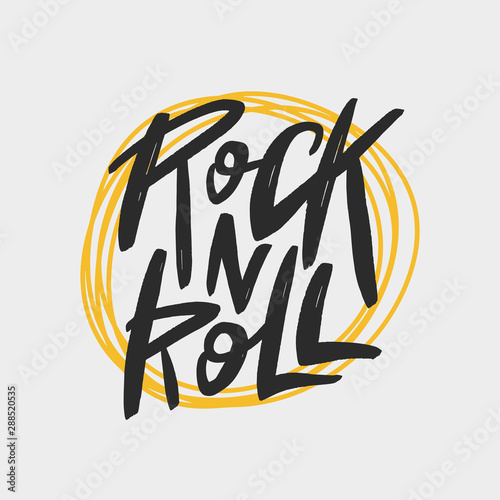 Rock n Roll brush lettering inscription. Handwrittern typography print for card, banner, t-shirt, poster.