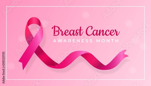 Breast Cancer Awareness Month poster background design concept. Realistic Pink Ribbon graphic symbol vector illustration.