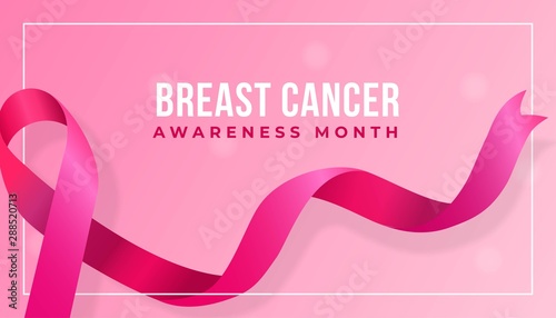 Realistic pink ribbon vector illustration for Breast Cancer Awareness Month poster background design concept.