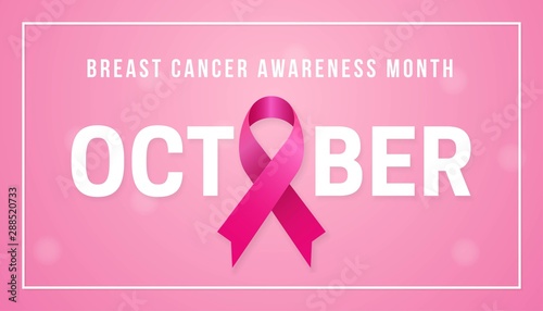 October breast cancer awareness month poster background concept design with pink bow ribbon vector illustration graphic template.