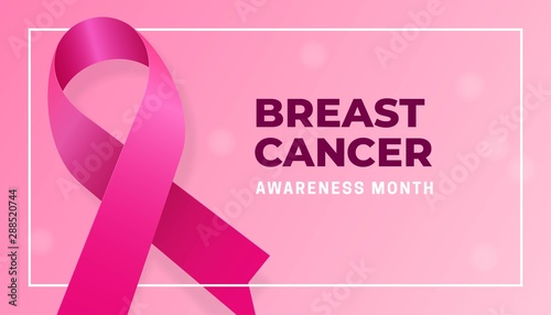 Realistic pink ribbon for Breast Cancer awareness month poster background concept design