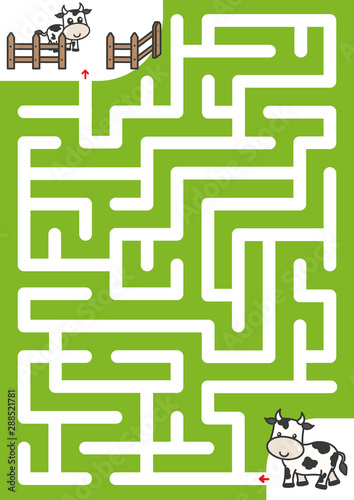 Maze game: Help cow find the way to calf. - Worksheet for education