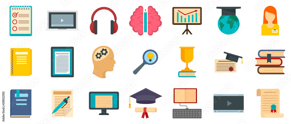 Staff education icons set. Flat set of staff education vector icons for web design Staff education icons set. Flat set of staff education vector icons for web design