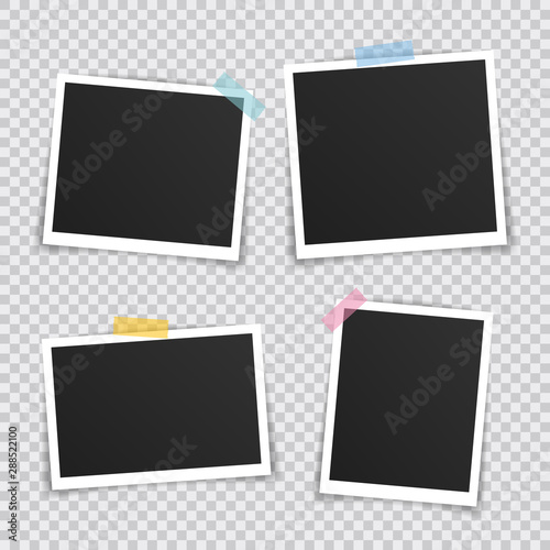 Vector Photo frame mockup design. Super set photo frame on sticky tape isolated on transparent background. Vector illustration