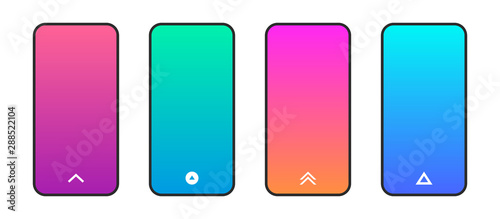 Phone colorful gradient screen, with swipe up arrows icon. Modern flat style vector illustration