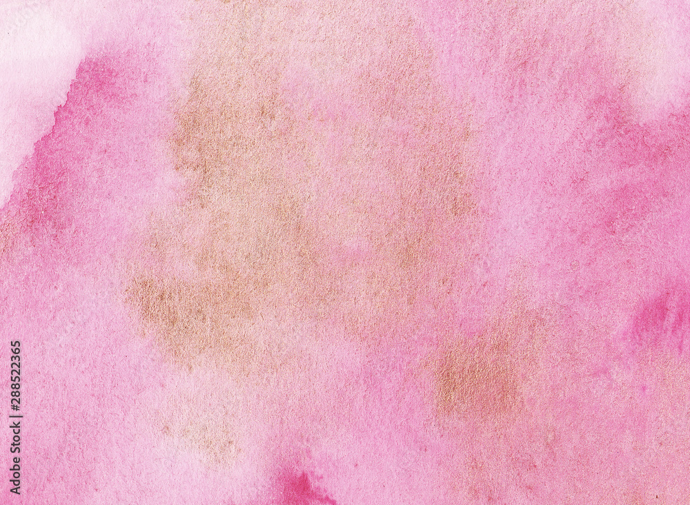 Hand drawn watercolor gold pink background. Watercolor wash.
