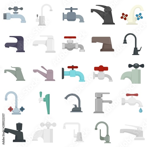 Faucet icons set. Flat set of faucet vector icons for web design