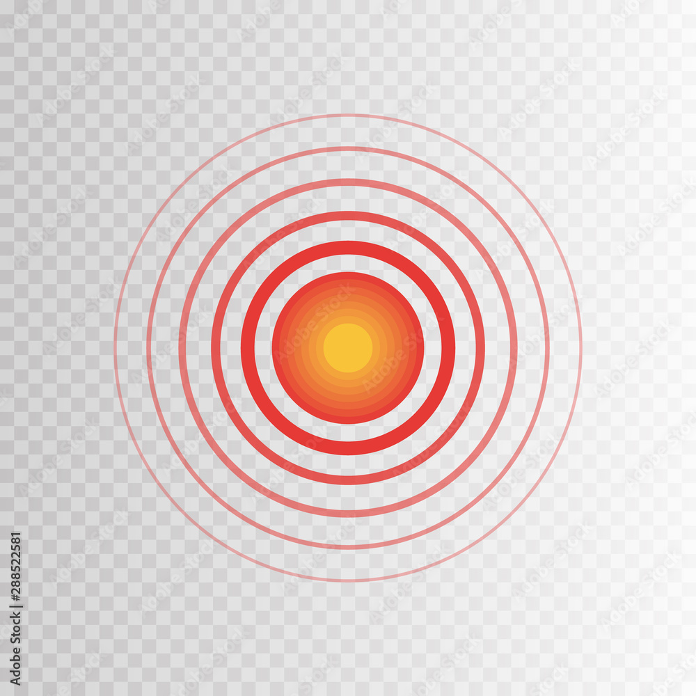 Pain circle red icon for medical painkiller drug medicine. Body painful spot marks. Flat vector illustration Pain circle red icon for medical painkiller drug medicine. Body painful spot marks. Flat vector illustration