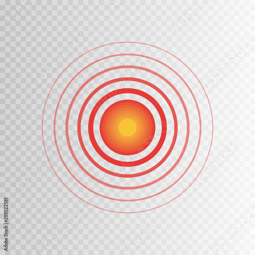 Pain circle red icon for medical painkiller drug medicine. Body painful spot marks. Flat vector illustration