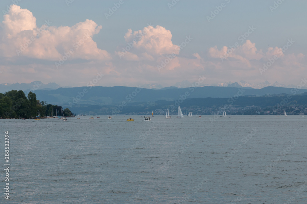 View on lake Zurich and mountains scenes, Zurich, Switzerland, Europe