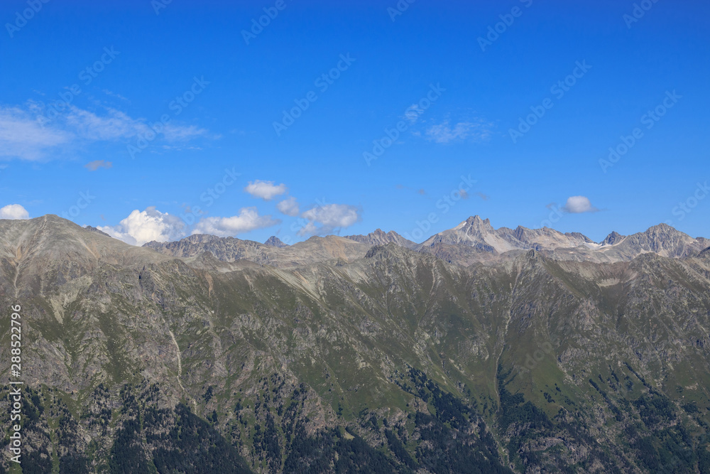 Panorama view of dramatic sky and mountains scene in national park Dombay