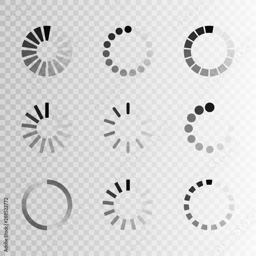 Super set different load icon. Circle website buffer loader or preloader. Download or upload status icon