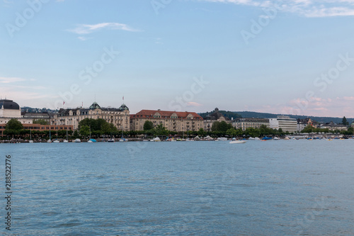View on lake Zurich and historic center of Zurich city