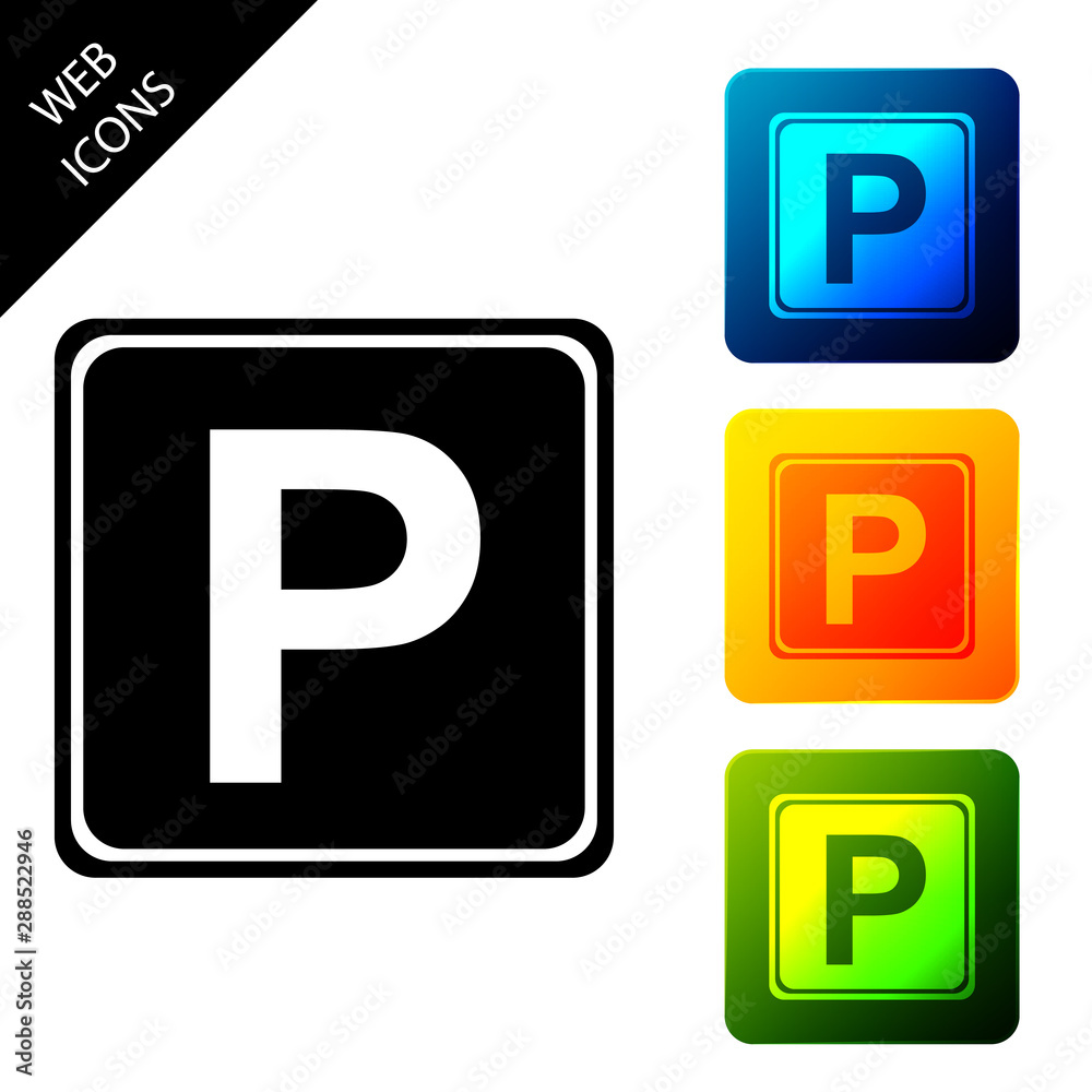 Parking sign icon isolated. Street road sign. Set icons colorful square buttons. Vector Illustration Parking sign icon isolated. Street road sign. Set icons colorful square buttons. Vector Illustration